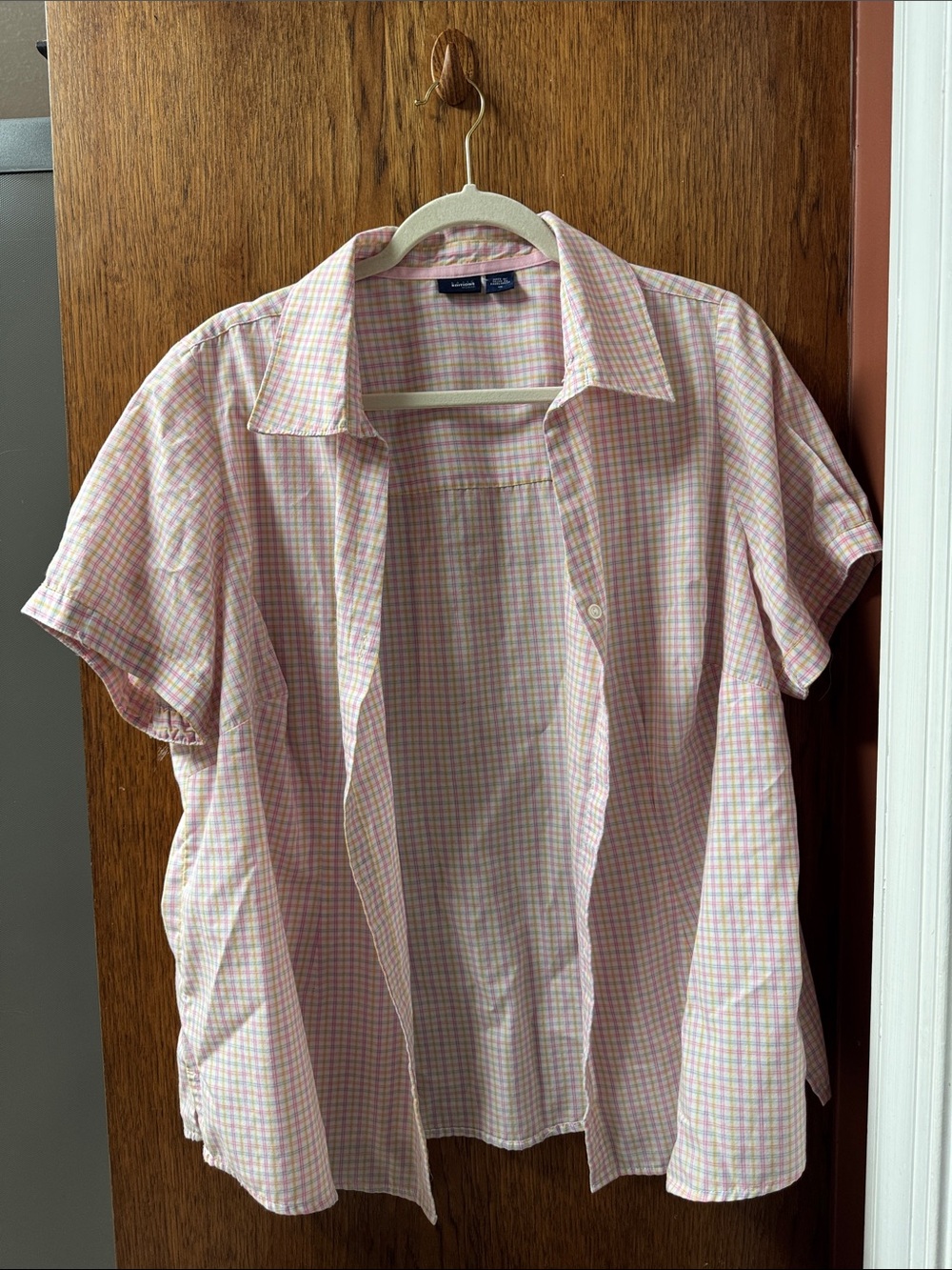 Basic Editions Pink Gingham Short-Sleeve Button-Down